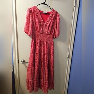 Elegant Paisley Midi Dress in Red Sz M
